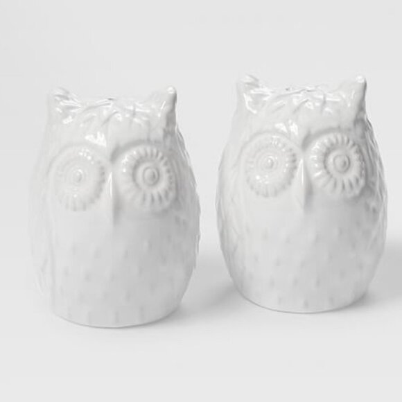 NWT - Owl Glazed White Stoneware Salt and Pepper - Picture 2 of 6